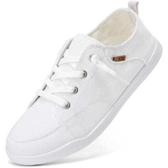 Women's White Casual Shoes Canvas Arch Support Classic Comfortable Sneakers - Picture 1 of 9